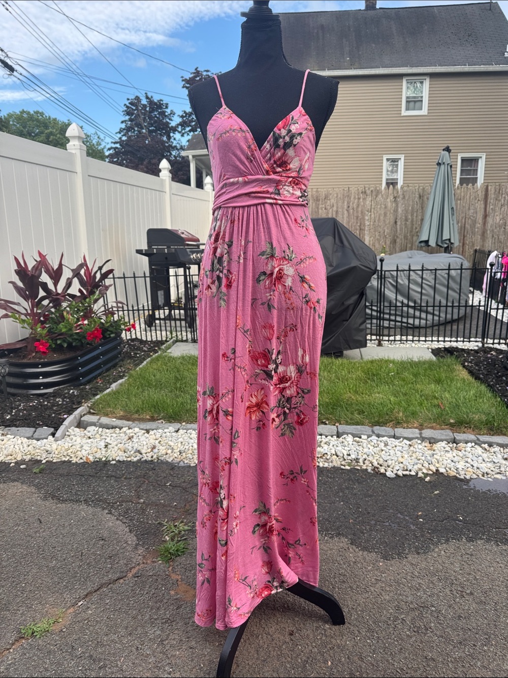 Floral Pink  Maxi Dress - Sleeveless V-Neck